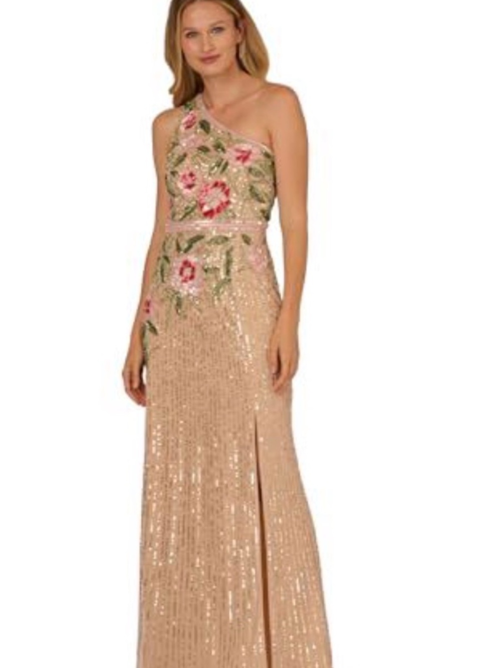 New/Adrianna Papell Bead Mermaid Long Dress Sz.16, Nude Multi,
